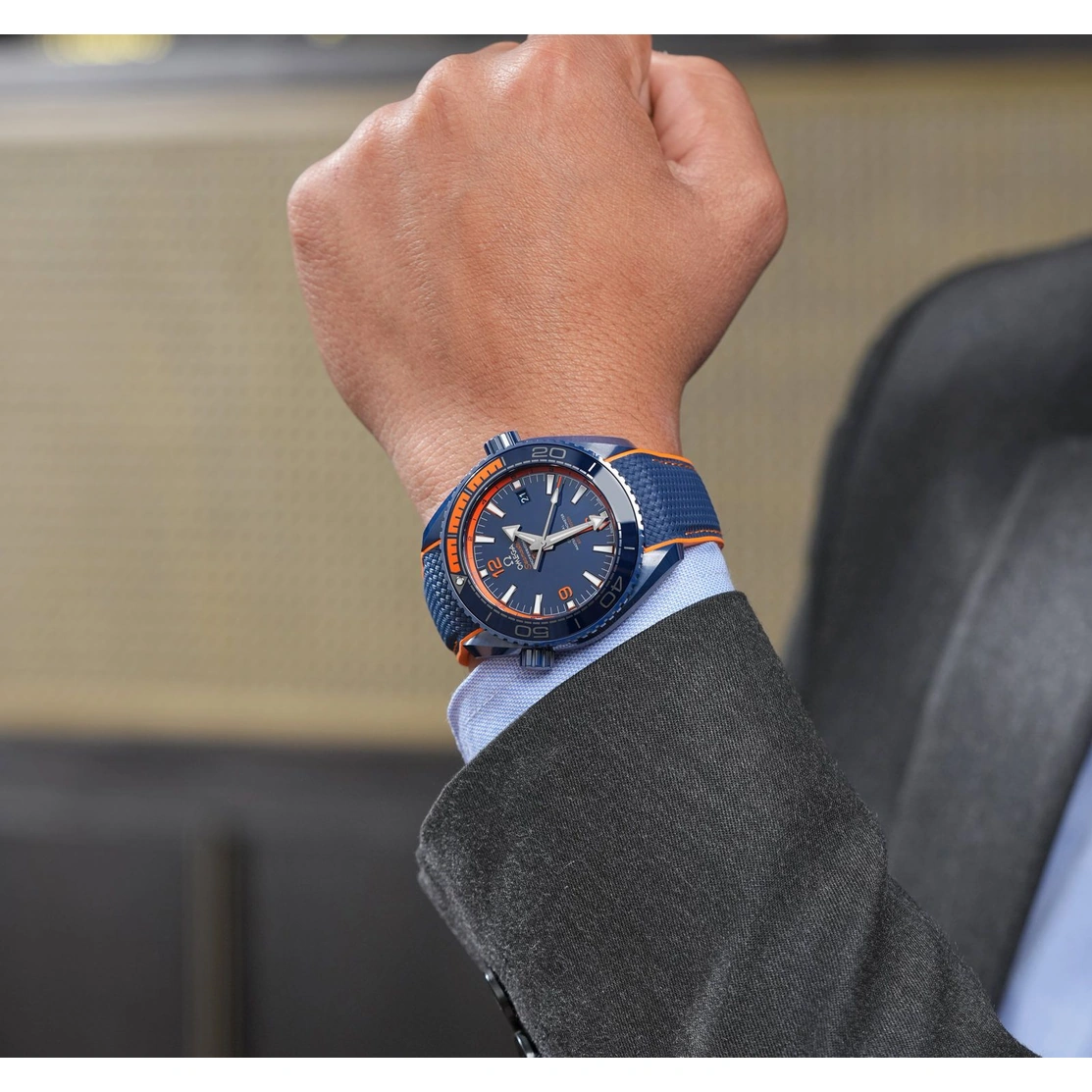 Omega Watch For Men - Seamaster Planet Ocean 600M Big Blue, Blue Ceramic on Rubber Strap - Ref. 215.92.46.22.03.001 (Big Blue)