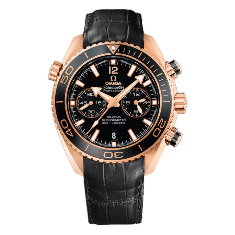 Omega Watch For Men - Seamaster Planet Ocean 600M Chronograph, 45.5 mm, 18K Gold, Black Dial - Ref. 232.63.46.51.01.001