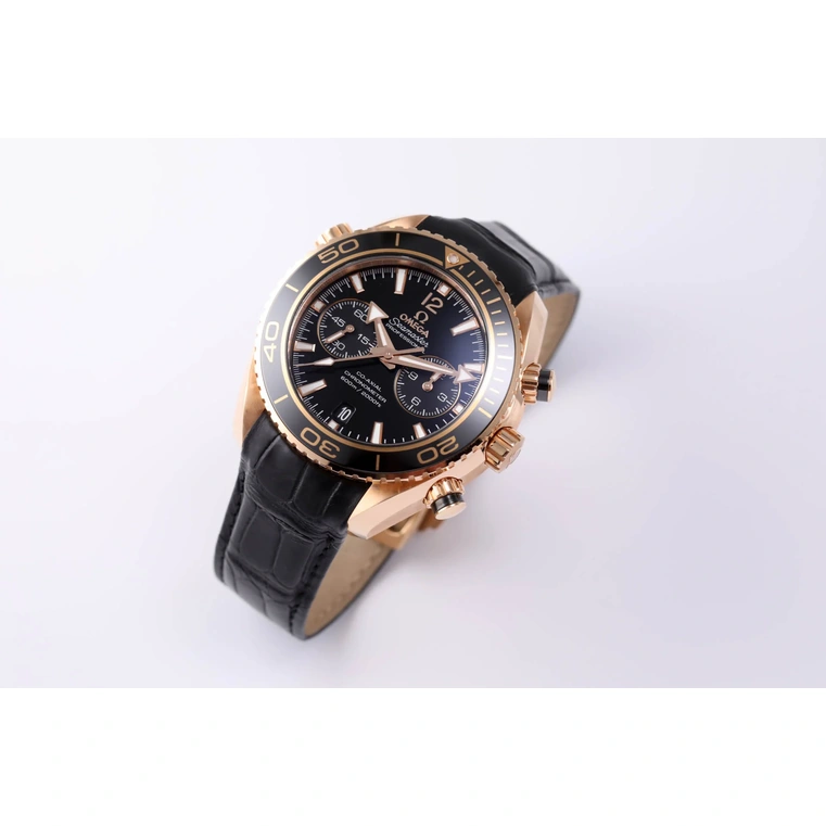 Omega Watch For Men - Seamaster Planet Ocean 600M Chronograph, 45.5 mm, 18K Gold, Black Dial - Ref. 232.63.46.51.01.001