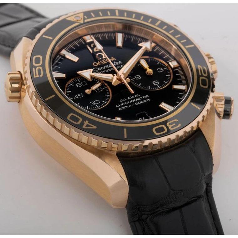 Omega Watch For Men - Seamaster Planet Ocean 600M Chronograph, 45.5 mm, 18K Gold, Black Dial - Ref. 232.63.46.51.01.001