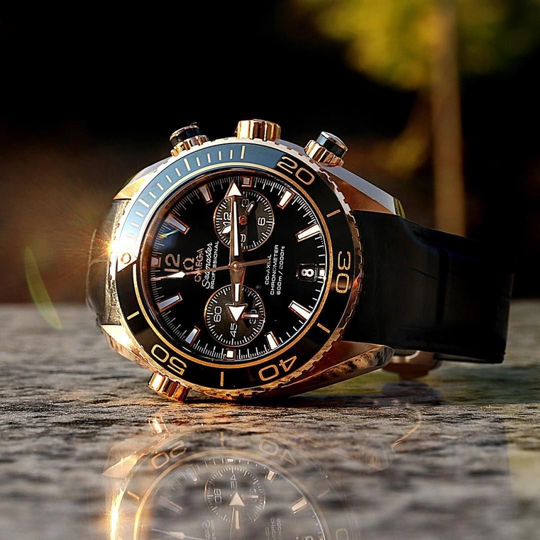 Omega Watch For Men - Seamaster Planet Ocean 600M Chronograph, 45.5 mm, 18K Gold, Black Dial - Ref. 232.63.46.51.01.001