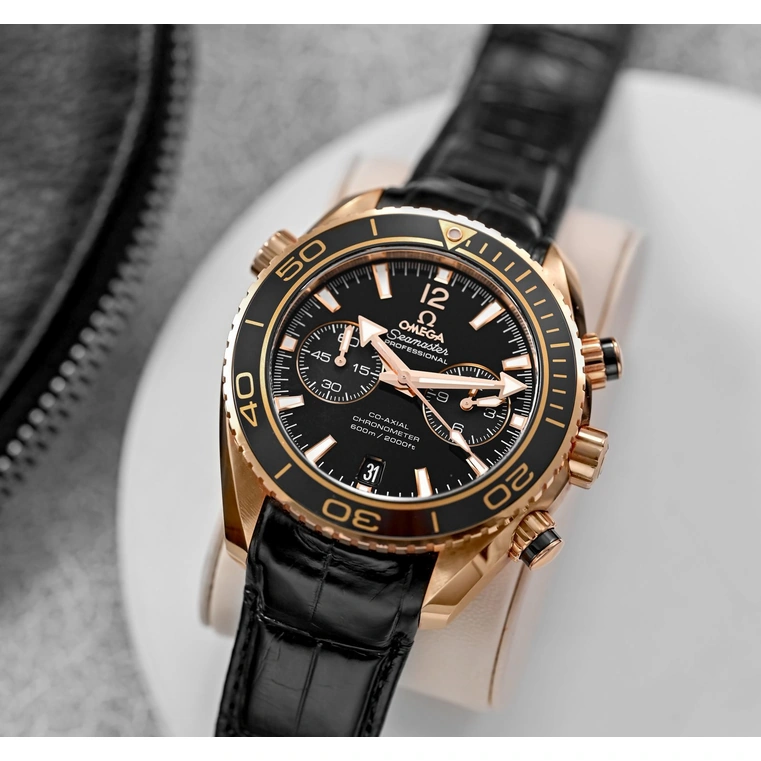 Omega Watch For Men - Seamaster Planet Ocean 600M Chronograph, 45.5 mm, 18K Gold, Black Dial - Ref. 232.63.46.51.01.001