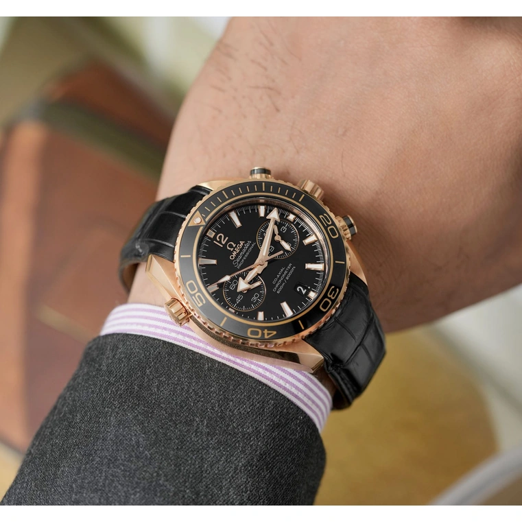 Omega Watch For Men - Seamaster Planet Ocean 600M Chronograph, 45.5 mm, 18K Gold, Black Dial - Ref. 232.63.46.51.01.001
