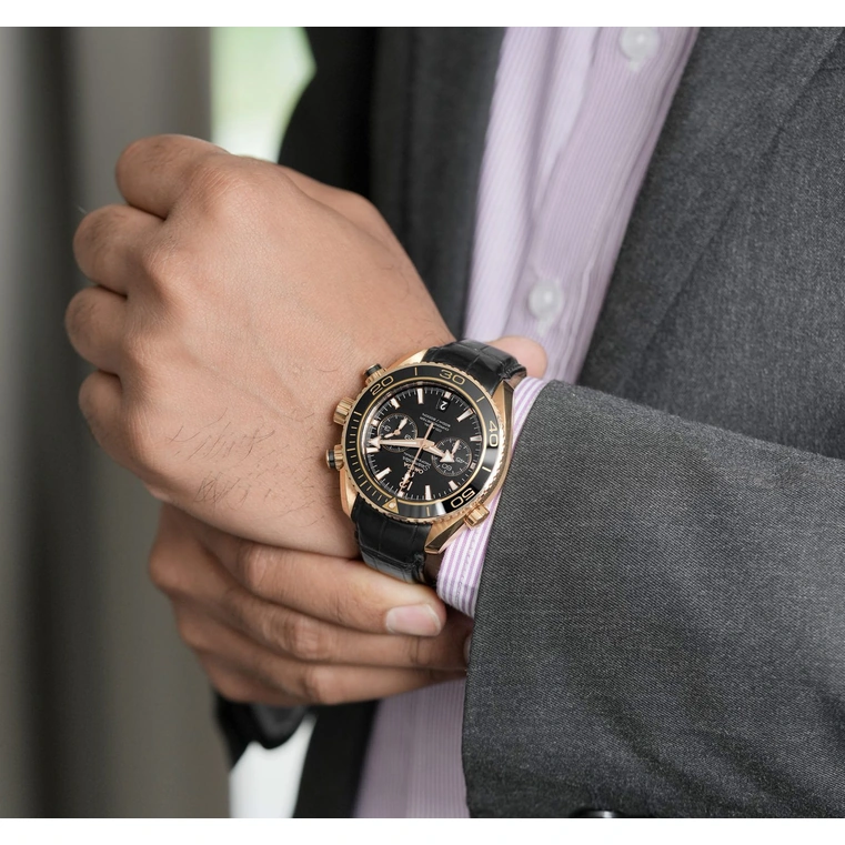 Omega Watch For Men - Seamaster Planet Ocean 600M Chronograph, 45.5 mm, 18K Gold, Black Dial - Ref. 232.63.46.51.01.001