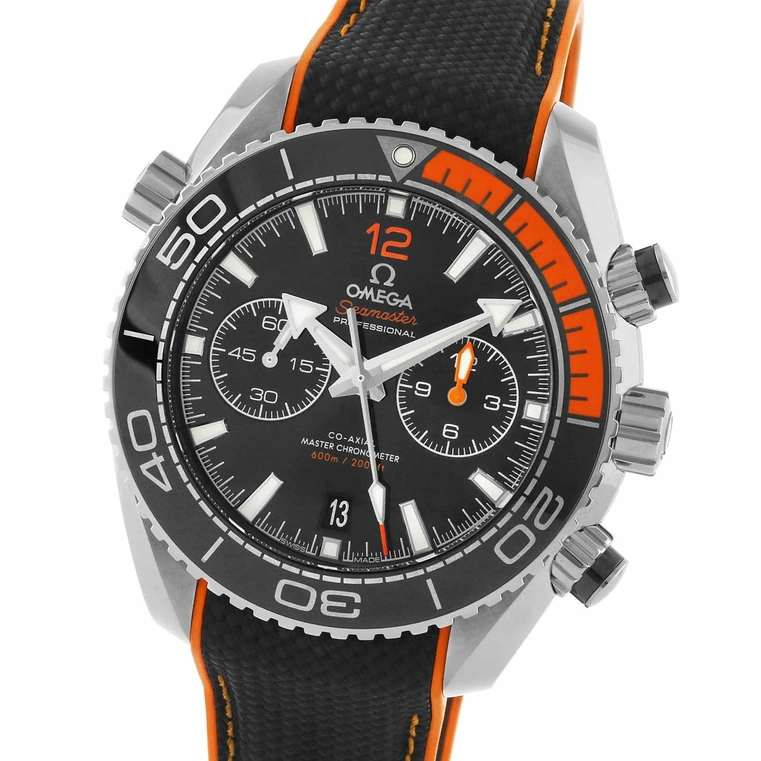Omega Watch For Men - Seamaster Planet Ocean 600M Chronograph, 45.5 mm, Steel on Rubber, Black Dial - Ref. 215.32.46.51.01.001