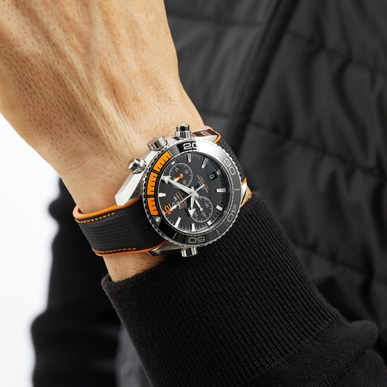 Omega Watch For Men - Seamaster Planet Ocean 600M Chronograph, 45.5 mm, Steel on Rubber, Black Dial - Ref. 215.32.46.51.01.001