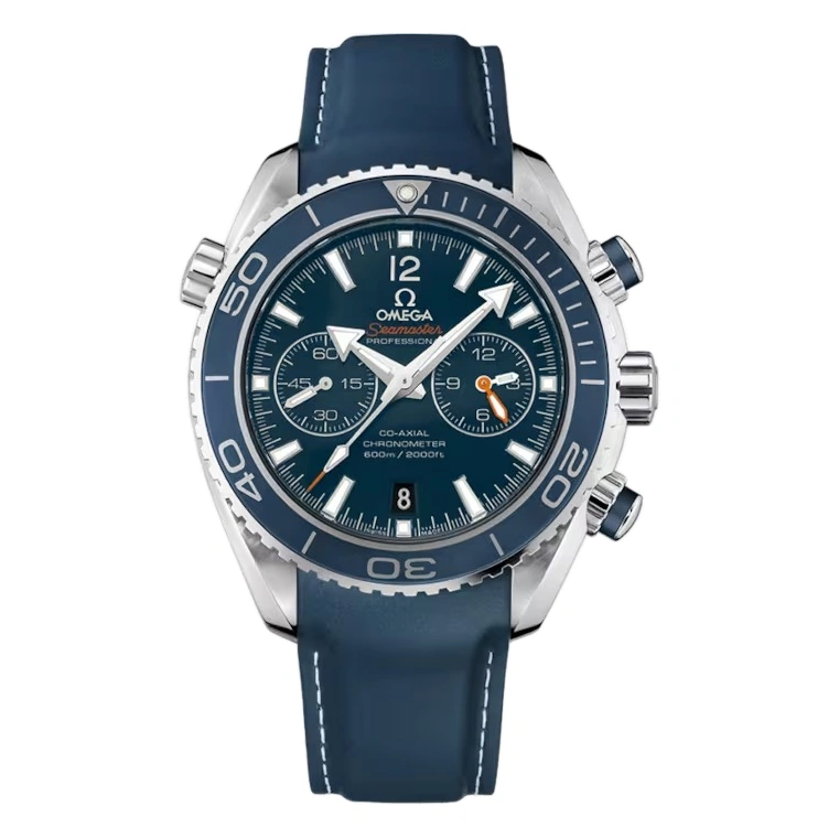 Omega Watch For Men - Seamaster Planet Ocean 600M Chronograph, 45.5 mm, Titanium on Blue Rubber Strap - Ref. 232.92.46.51.03.001