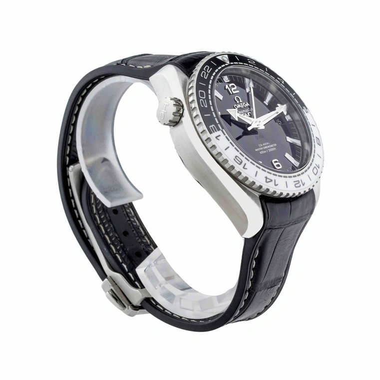 Omega Watch For Men - Seamaster Planet Ocean 600M GMT, 43.5 mm, Steel on Leather Strap, Black Dial - Ref. 215.33.44.22.01.001
