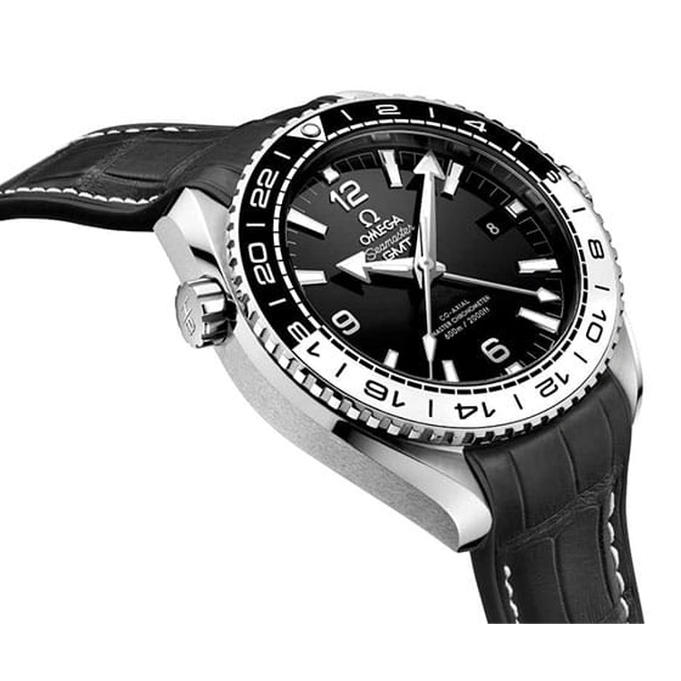 Omega Watch For Men - Seamaster Planet Ocean 600M GMT, 43.5 mm, Steel on Leather Strap, Black Dial - Ref. 215.33.44.22.01.001