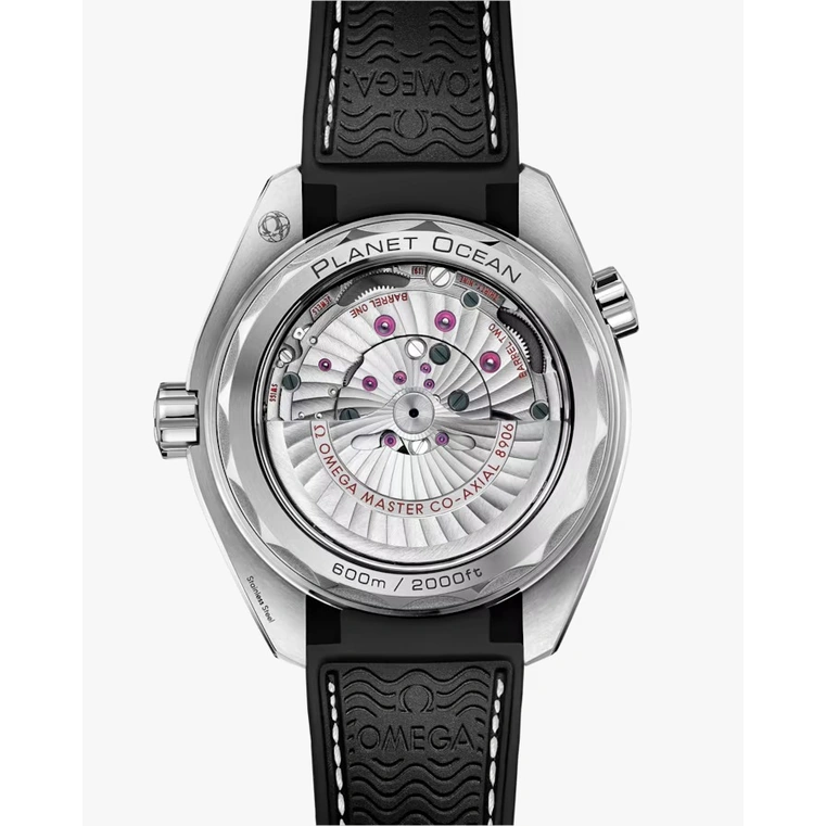 Omega Watch For Men - Seamaster Planet Ocean 600M GMT, 43.5 mm, Steel on Leather Strap, Black Dial - Ref. 215.33.44.22.01.001