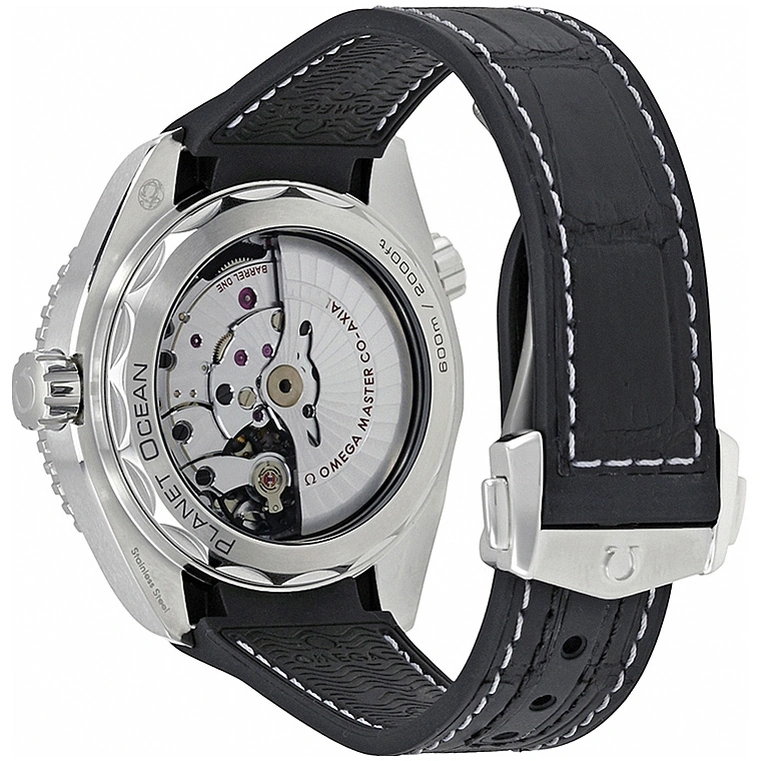 Omega Watch For Men - Seamaster Planet Ocean 600M GMT, 43.5 mm, Steel on Leather Strap, Black Dial - Ref. 215.33.44.22.01.001