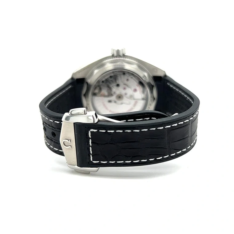 Omega Watch For Men - Seamaster Planet Ocean 600M GMT, 43.5 mm, Steel on Leather Strap, Black Dial - Ref. 215.33.44.22.01.001