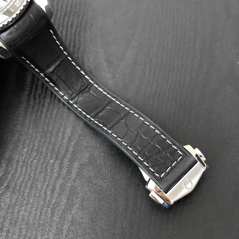 Omega Watch For Men - Seamaster Planet Ocean 600M GMT, 43.5 mm, Steel on Leather Strap, Black Dial - Ref. 215.33.44.22.01.001