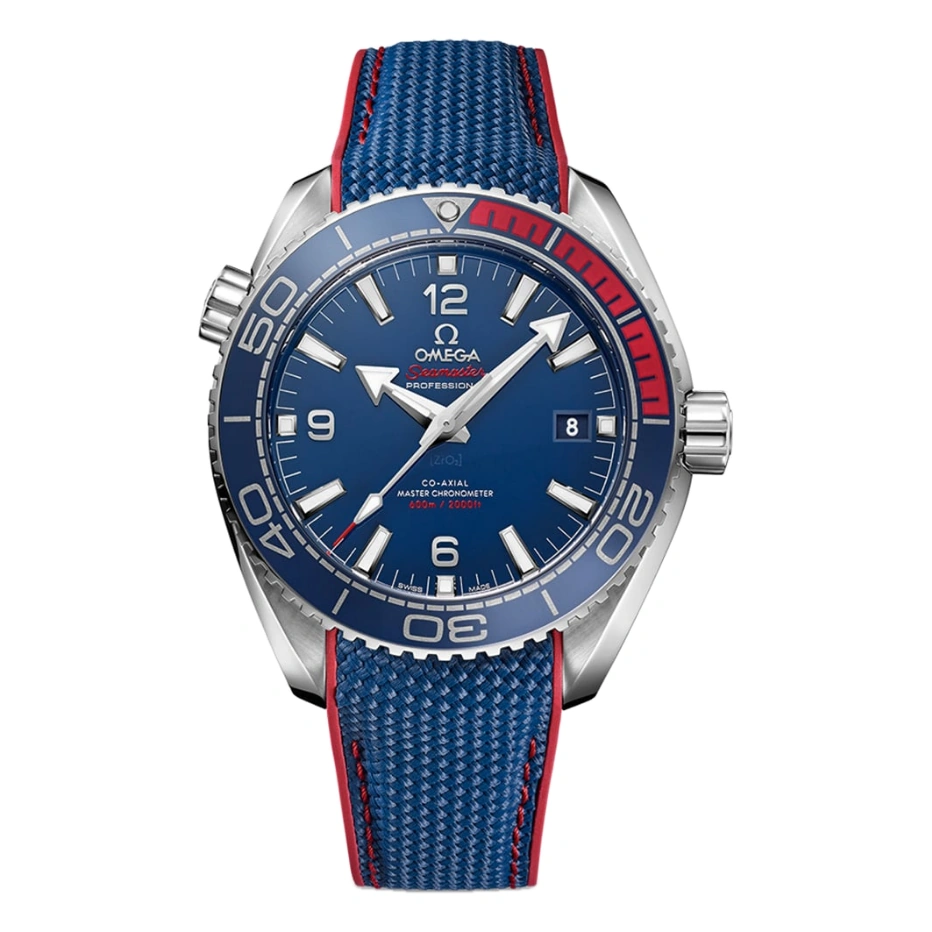 Omega Watch For Men - Seamaster Planet Ocean 600M, 45.5 mm, Titanium on Blue Rubber Strap PyeongChang 2018