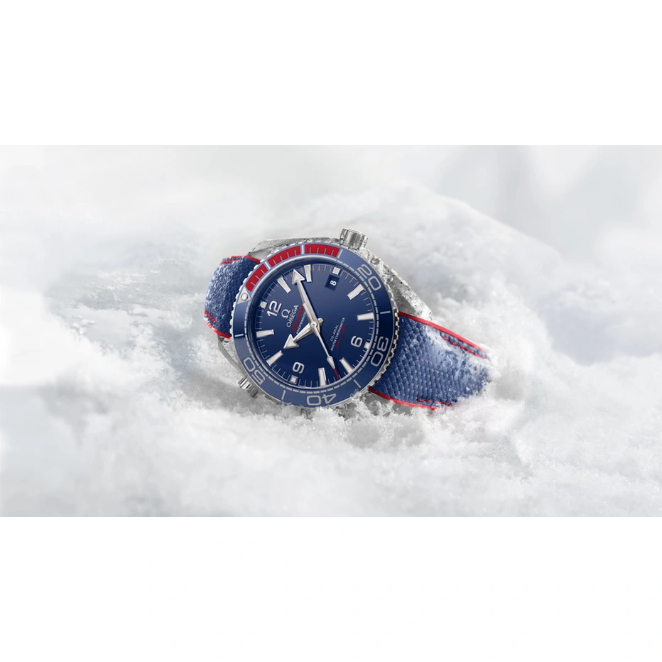 Omega Watch For Men - Seamaster Planet Ocean 600M, 45.5 mm, Titanium on Blue Rubber Strap PyeongChang 2018