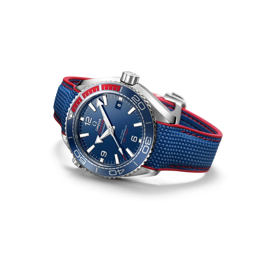 Omega Watch For Men - Seamaster Planet Ocean 600M, 45.5 mm, Titanium on Blue Rubber Strap PyeongChang 2018