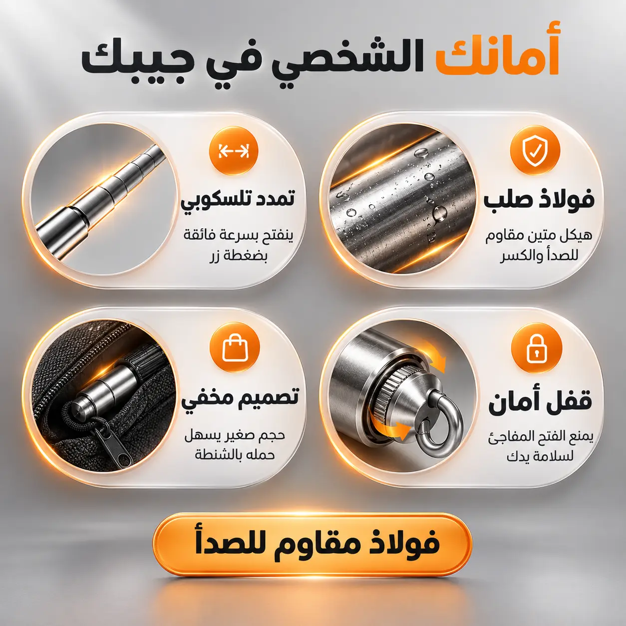 شكل العصا وهي مطوية بحجم الكف.. سهلة الحفظ والإخفاء