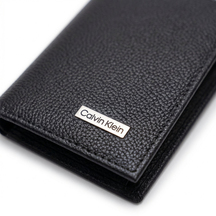 Calvin Klein Men's Wallet - Genuine Leather Silver Logo Wallet