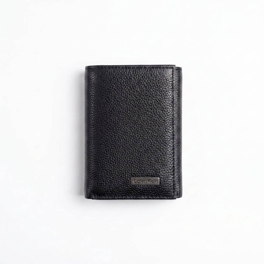 Calvin Klein Men's Wallet - Genuine Leather Silver Logo Wallet