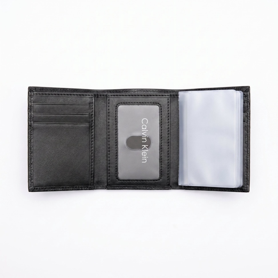 Calvin Klein Men's Wallet - Genuine Leather Silver Logo Wallet