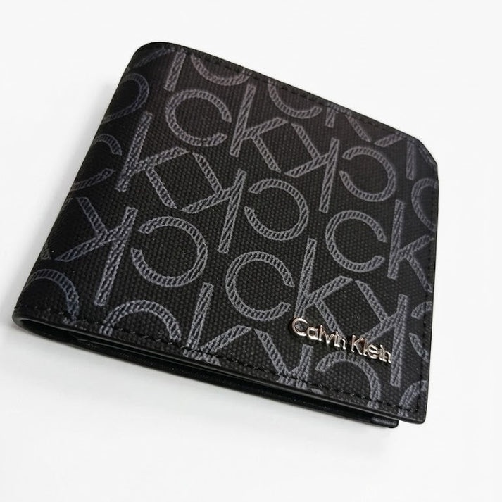 Calvin Klein Men's Wallet - Grey Monogram Teal Trim Leather Wallet