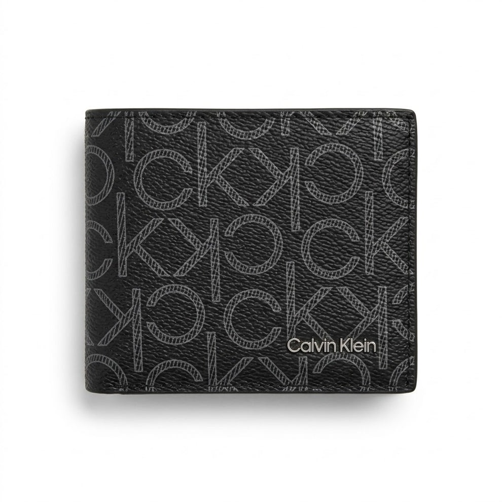 Calvin Klein Men's Wallet - Grey Monogram Teal Trim Leather Wallet