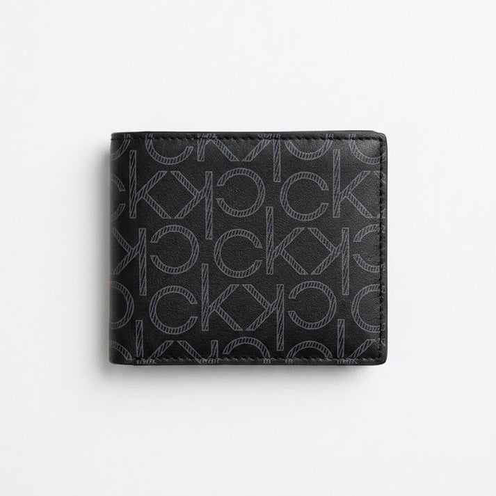 Calvin Klein Men's Wallet - Grey Monogram Teal Trim Leather Wallet