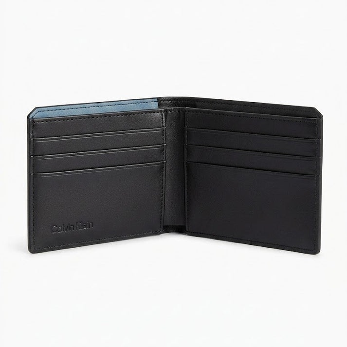 Calvin Klein Men's Wallet - Grey Monogram Teal Trim Leather Wallet