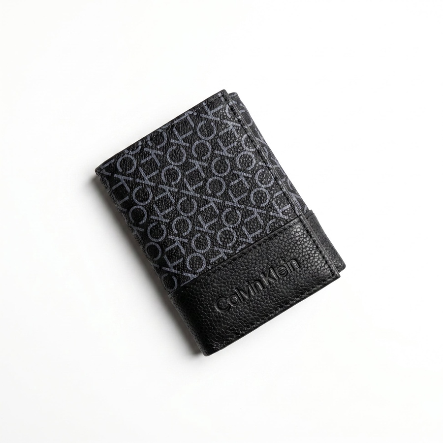 Calvin Klein Men's Wallet - Grey Printed Monogram Leather Wallet