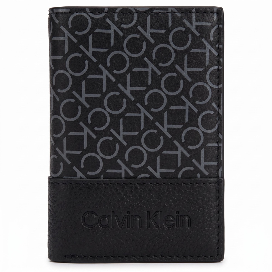 Calvin Klein Men's Wallet - Grey Printed Monogram Leather Wallet