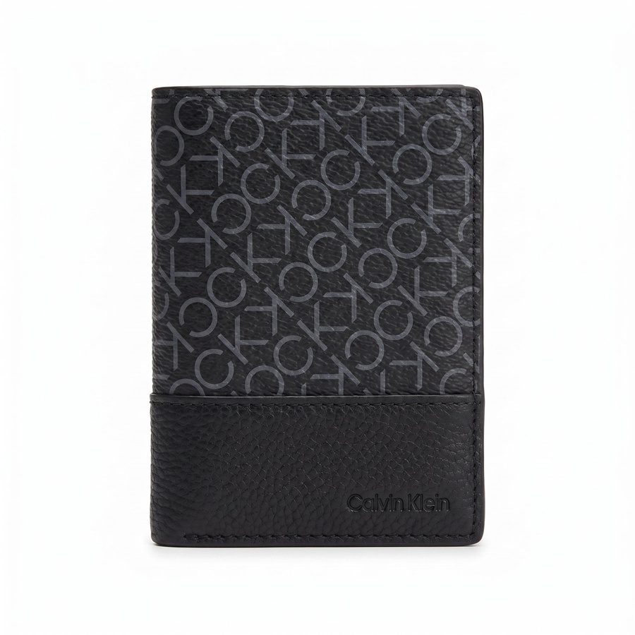 Calvin Klein Men's Wallet - Grey Printed Monogram Leather Wallet