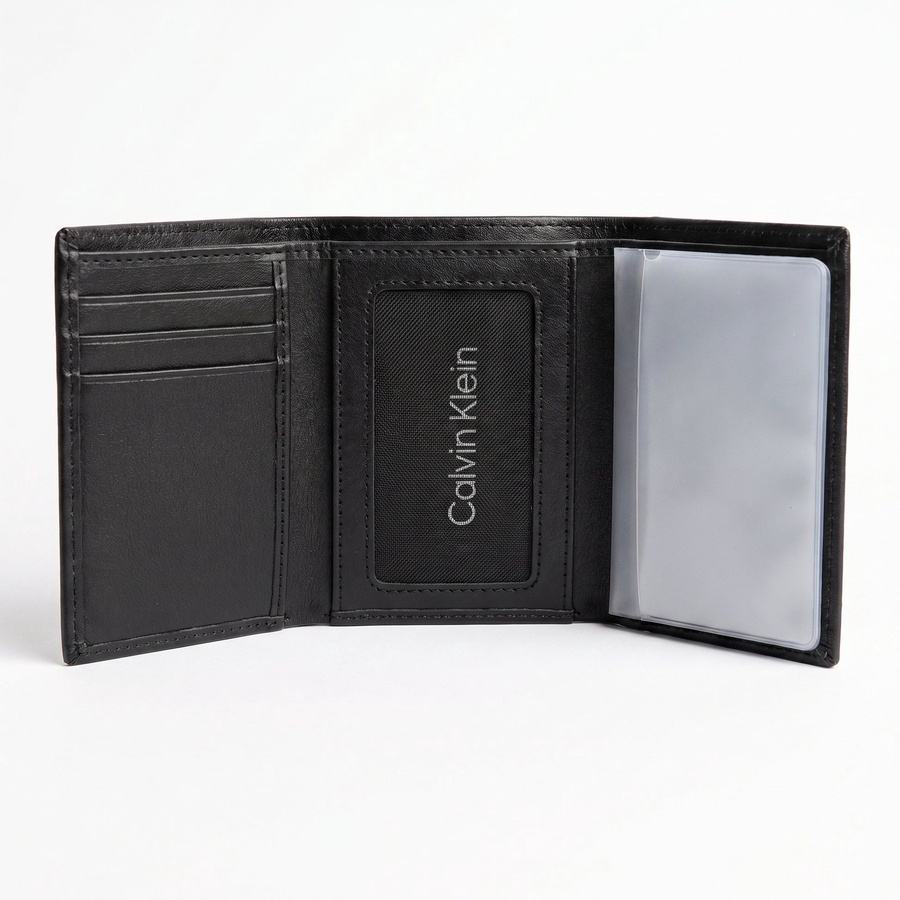 Calvin Klein Men's Wallet - Grey Printed Monogram Leather Wallet