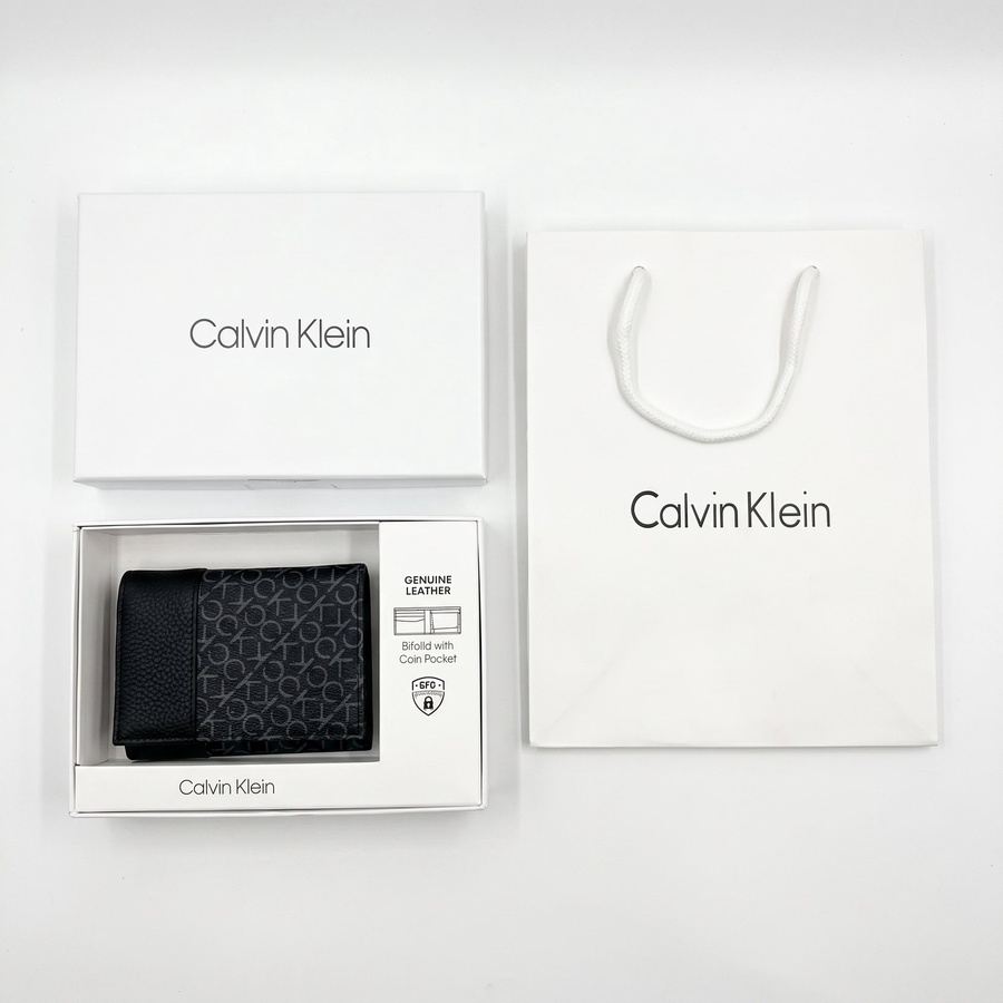 Calvin Klein Men's Wallet - Grey Printed Monogram Leather Wallet