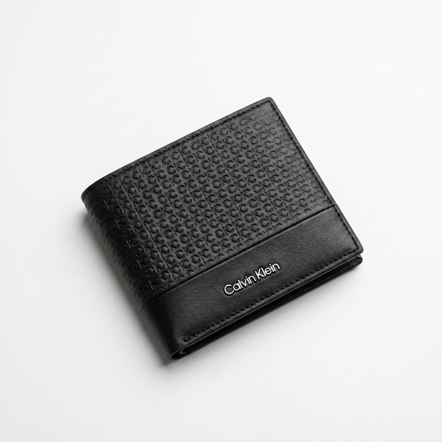 Calvin Klein Men's Wallet - Monogram And Smooth Leather Bifold Wallet Black