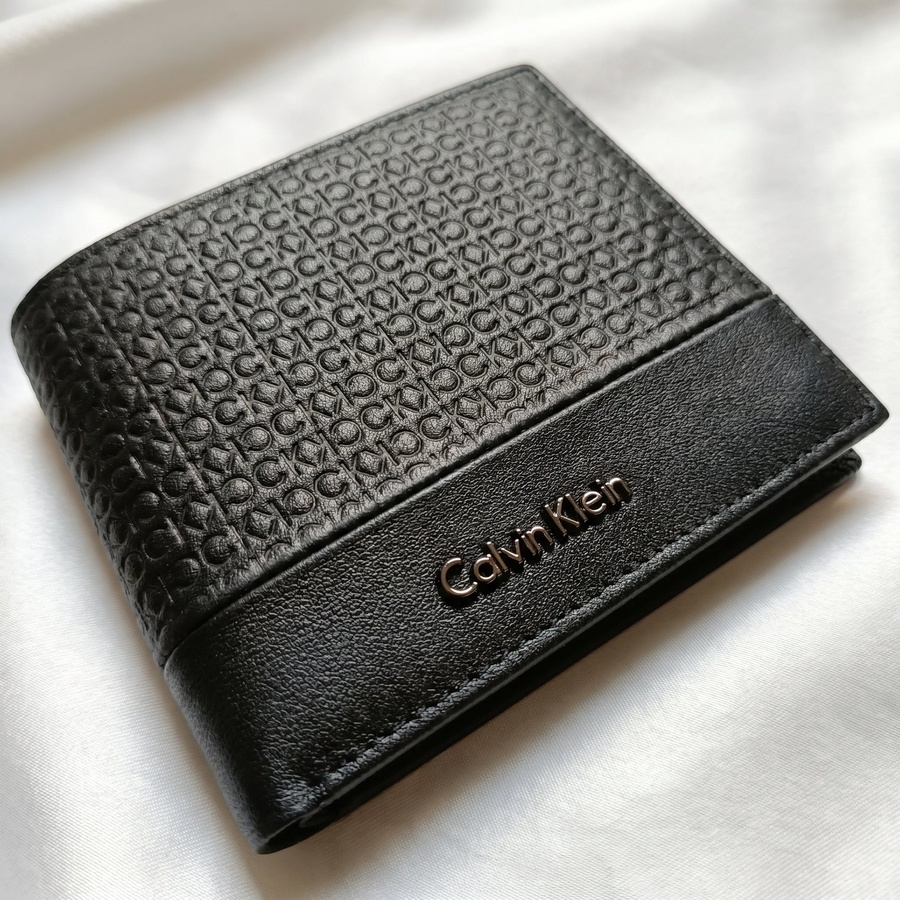 Calvin Klein Men's Wallet - Monogram And Smooth Leather Bifold Wallet Black