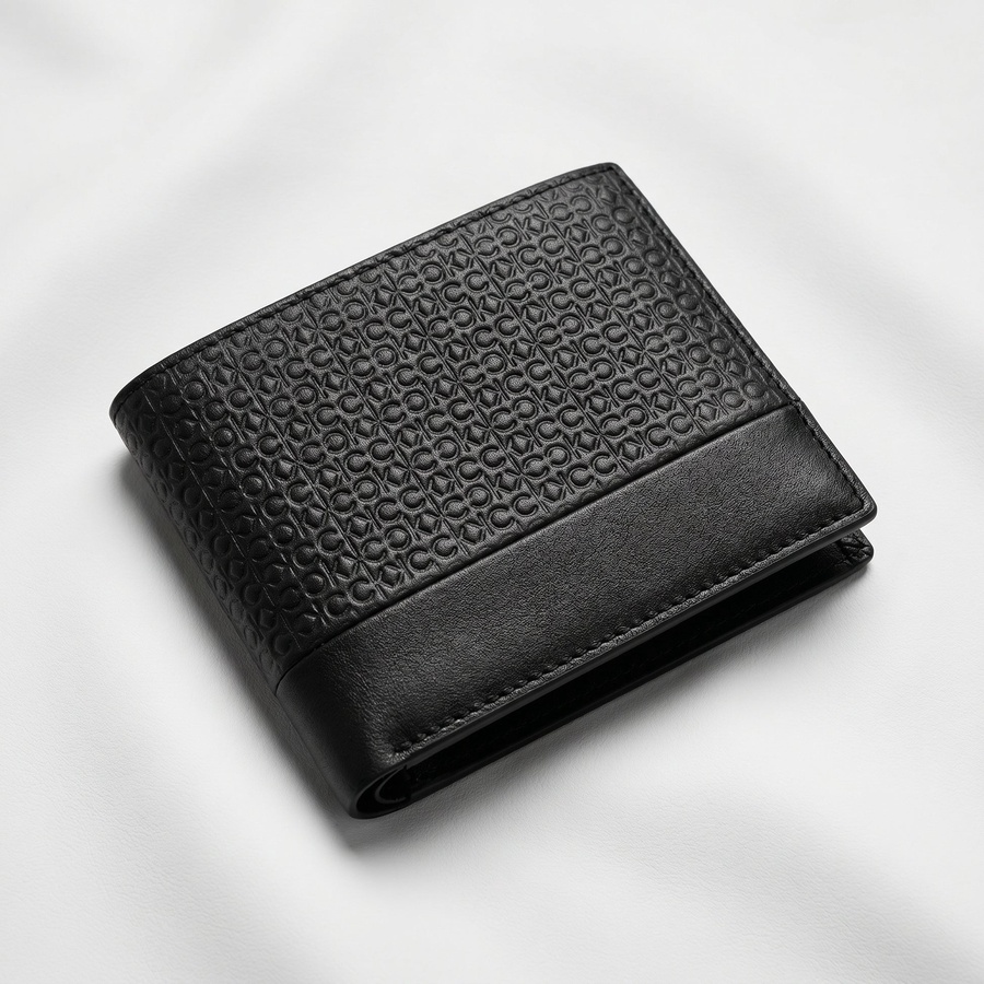 Calvin Klein Men's Wallet - Monogram And Smooth Leather Bifold Wallet Black