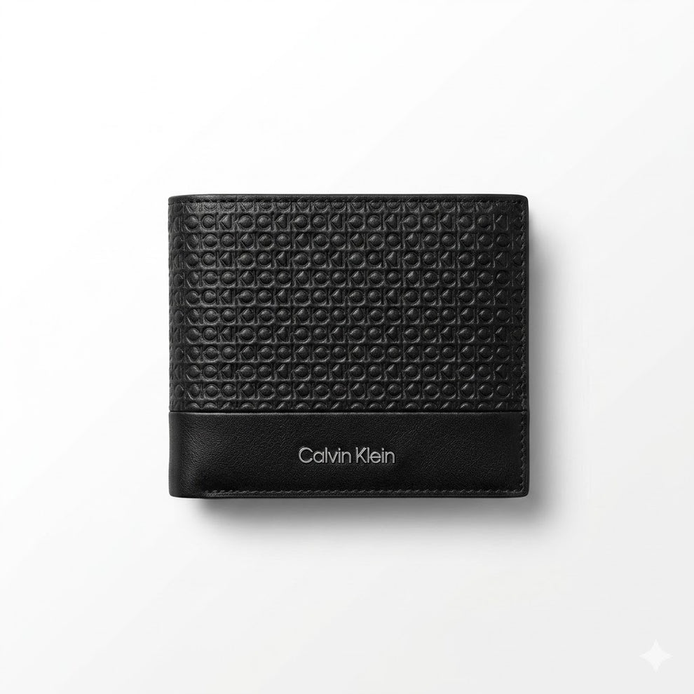 Calvin Klein Men's Wallet - Monogram And Smooth Leather Bifold Wallet Black