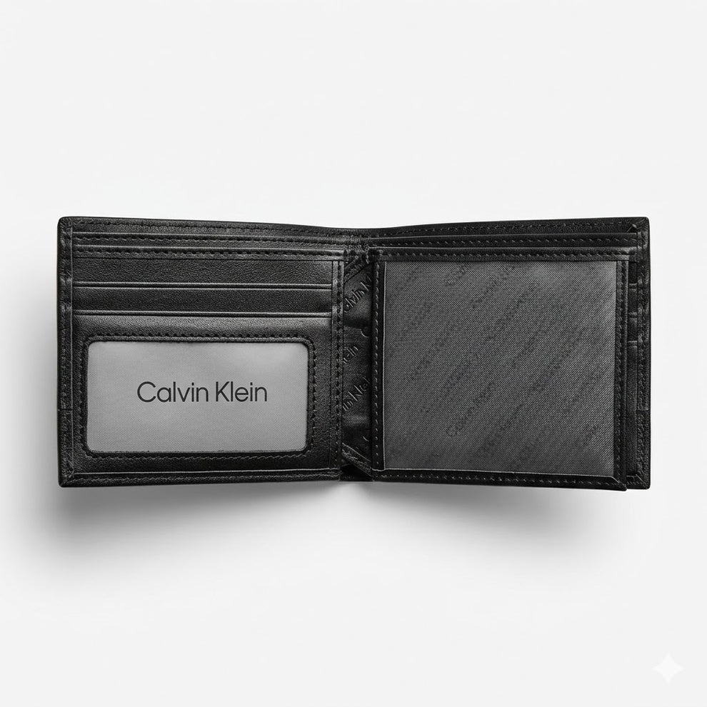 Calvin Klein Men's Wallet - Monogram And Smooth Leather Bifold Wallet Black
