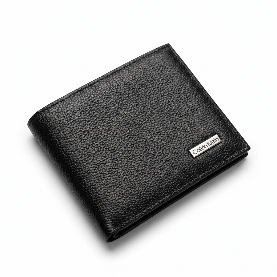 Calvin Klein Men's Wallet - Pebbled Leather Bifold Plate Logo Wallet