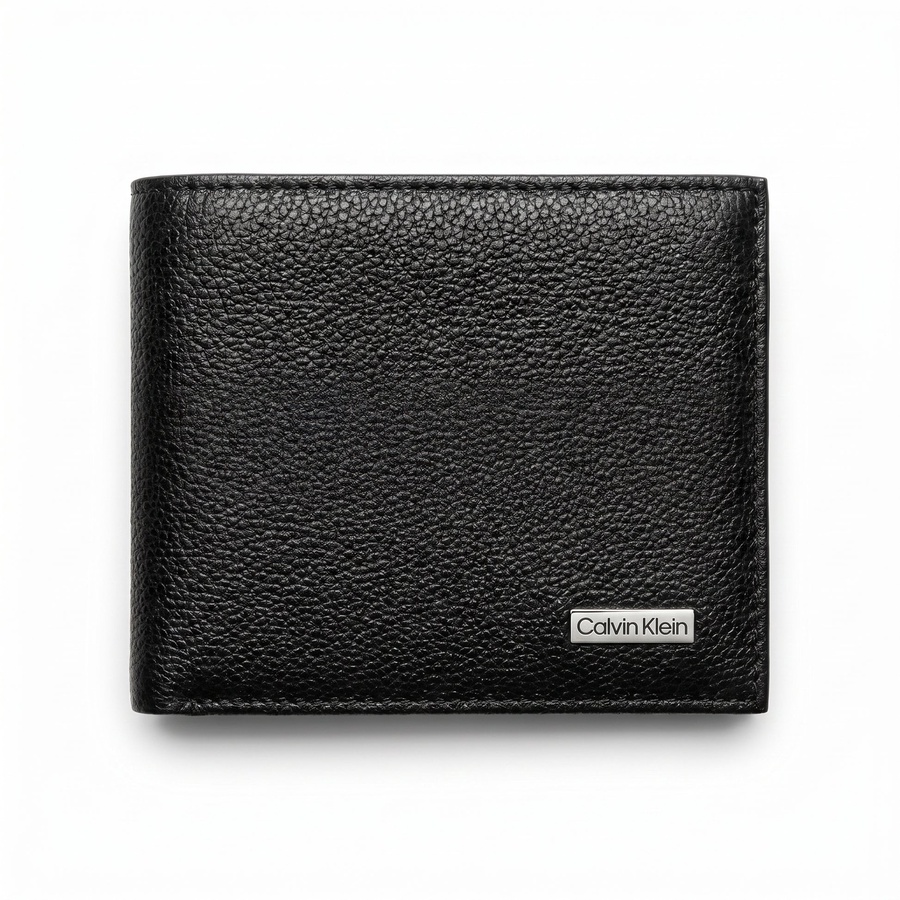 Calvin Klein Men's Wallet - Pebbled Leather Bifold Plate Logo Wallet