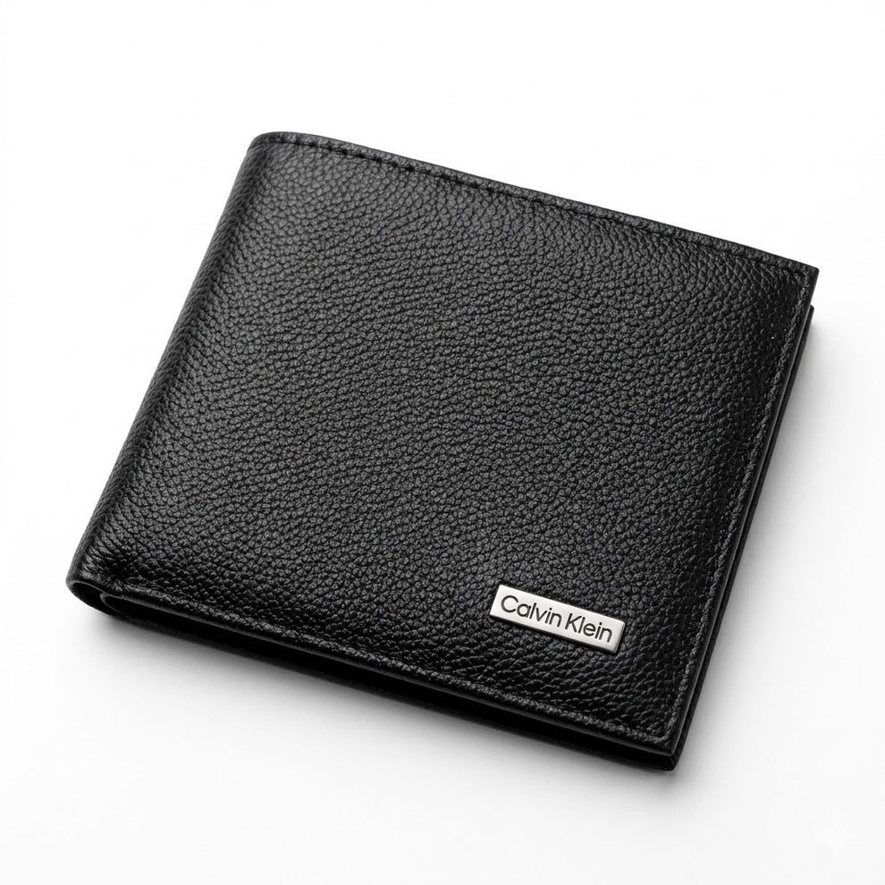 Calvin Klein Men's Wallet - Pebbled Leather Bifold Plate Logo Wallet