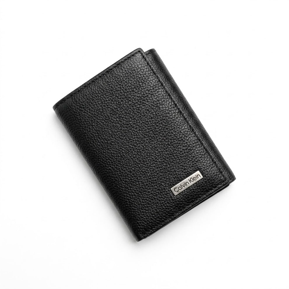 Calvin Klein Men's Wallet - Pebbled Leather Trifold Wallet Black
