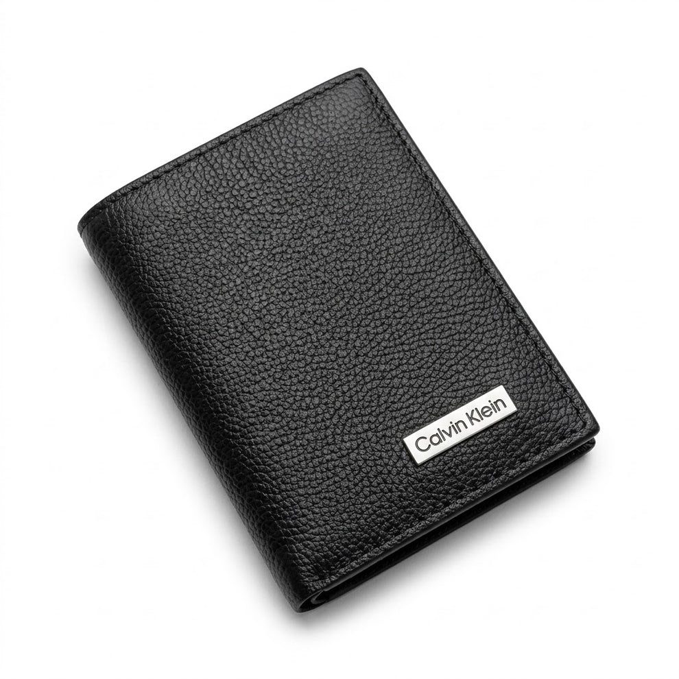Calvin Klein Men's Wallet - Pebbled Leather Trifold Wallet Black