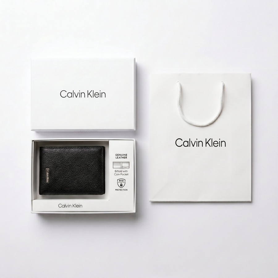 Calvin Klein Men's Wallet - Pebbled Leather Trifold Wallet Black
