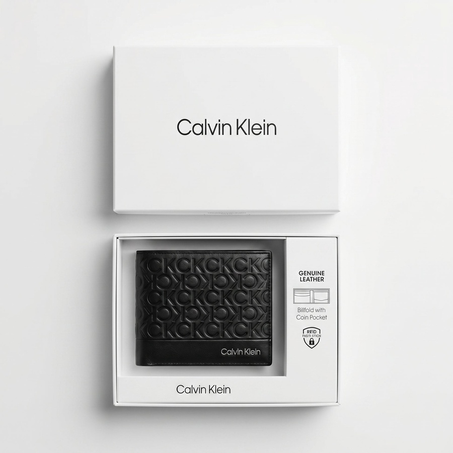 Calvin Klein Men's Wallet - Smooth And Monogram Leather Bifold Wallet Black