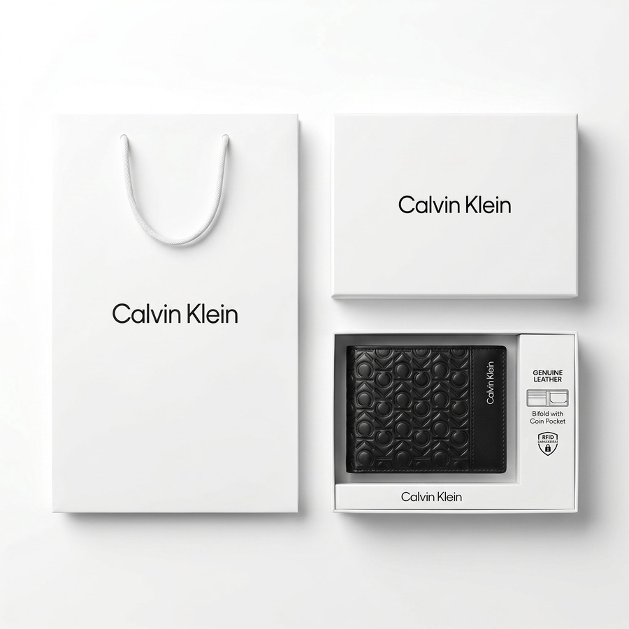 Calvin Klein Men's Wallet - Smooth And Monogram Leather Bifold Wallet Black