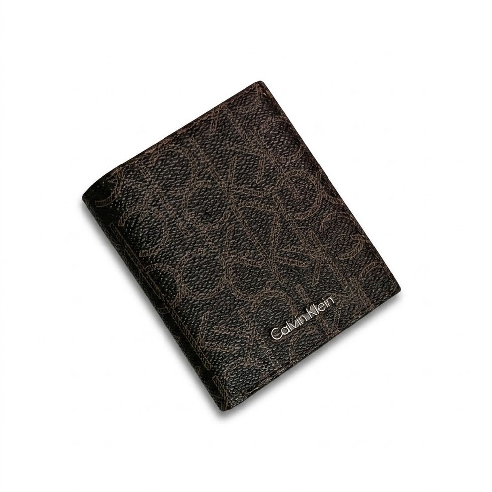 Calvin Klein Men's Wallet - Smooth Leather Bifold Round Silver Logo Wallet