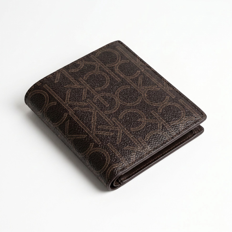 Calvin Klein Men's Wallet - Smooth Leather Bifold Round Silver Logo Wallet