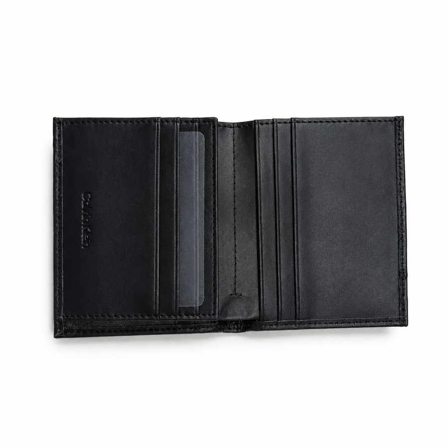 Calvin Klein Men's Wallet - Smooth Leather Bifold Round Silver Logo Wallet
