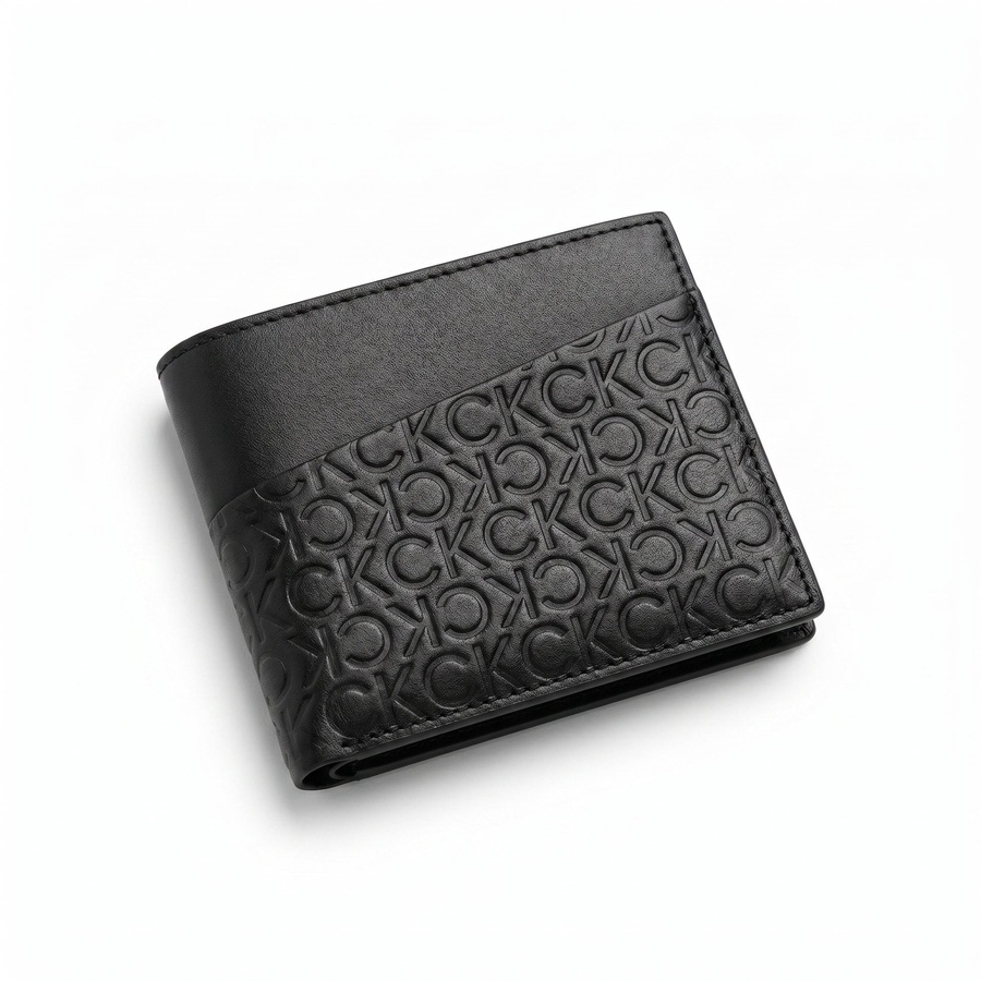 Calvin Klein Men's Wallet - Smooth Leather Bifold Silver Plate Wallet